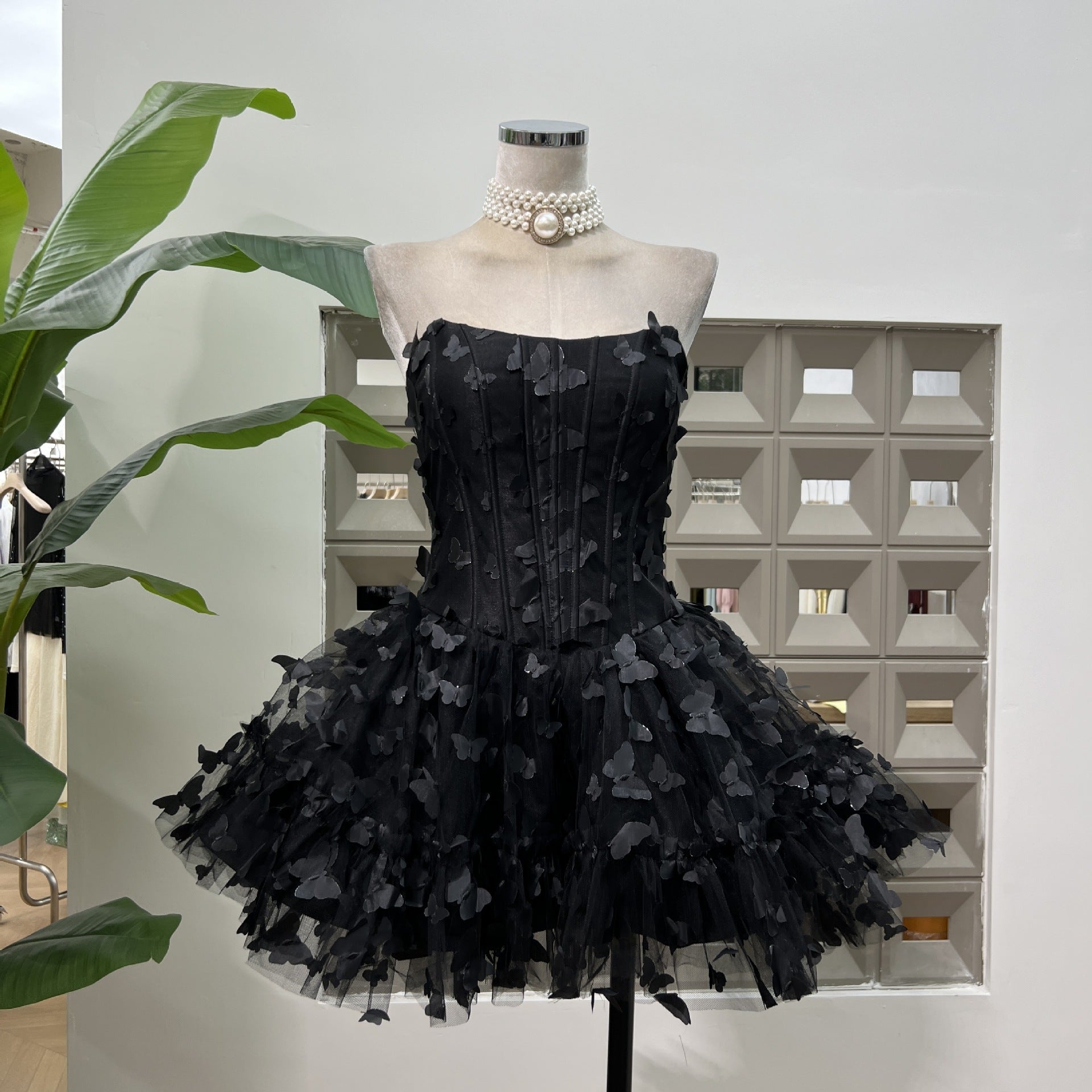 Fyra Strapless Corset Butterfly Embellished Mini Dress