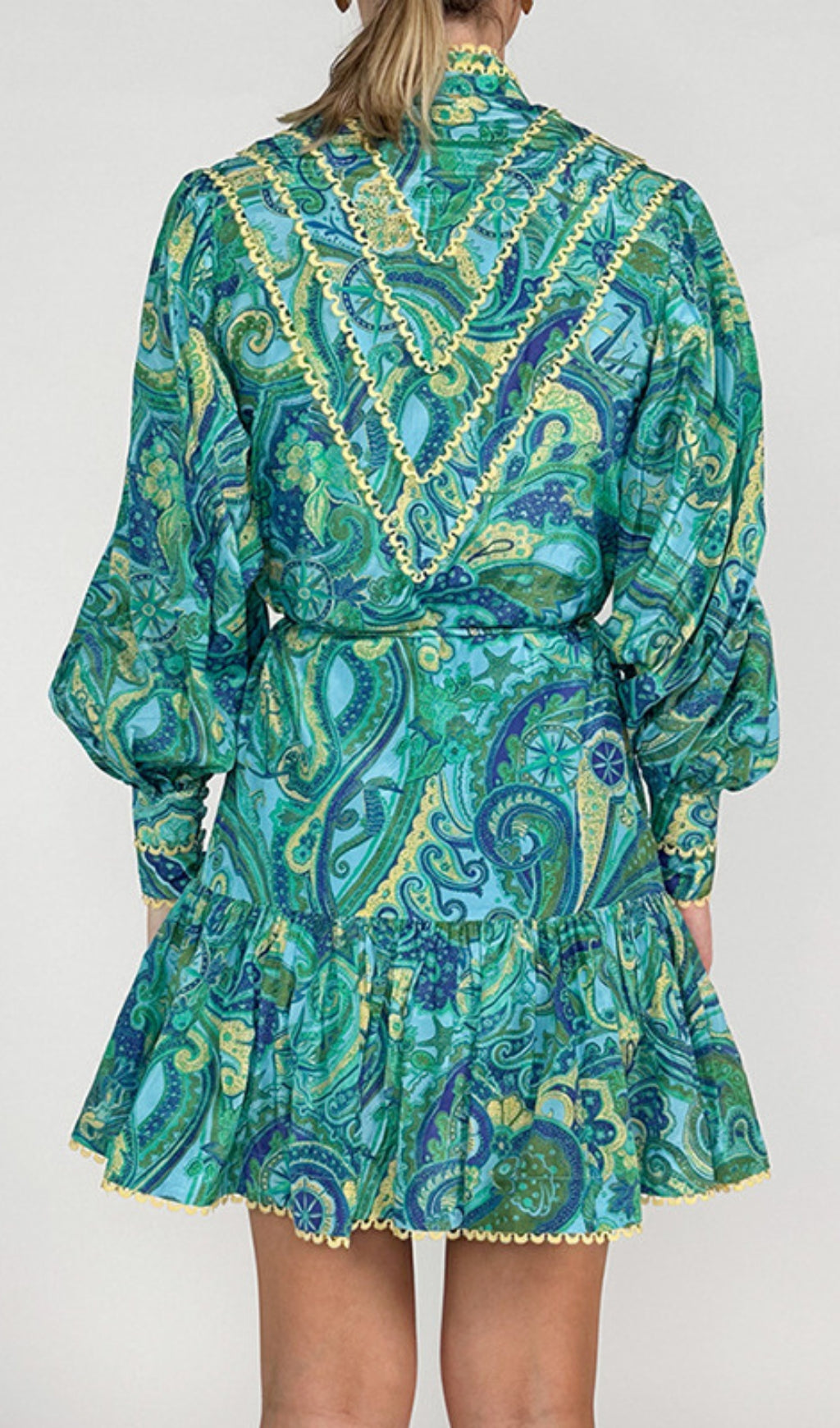 Bull Green Printed Long Sleeve Mini Dress