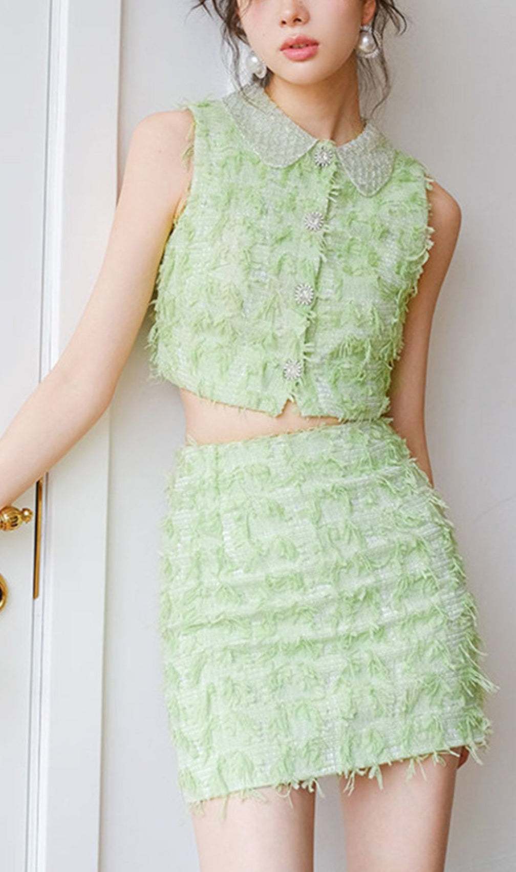 Anwen Raw Edge Crop Top And Skirt Set