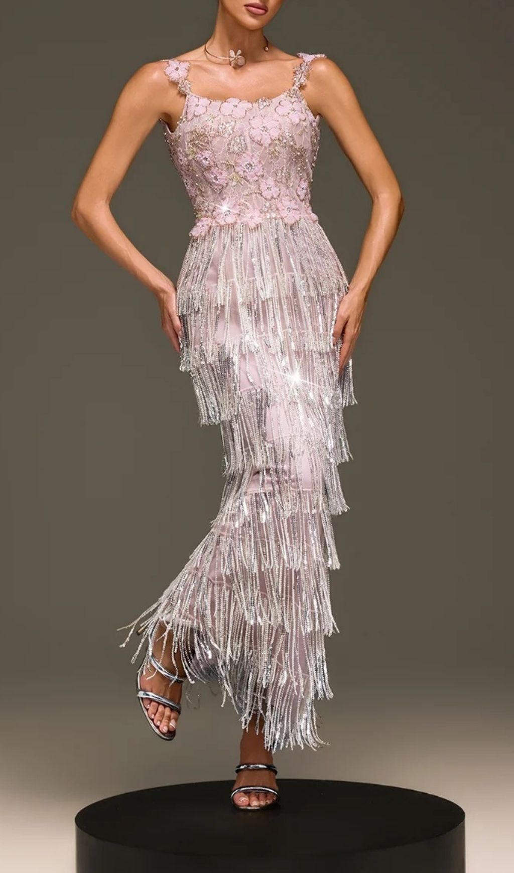 Heldris Glamour Fringe Sequin Floral Maxi Gown | Elegant Evening Dress for Women