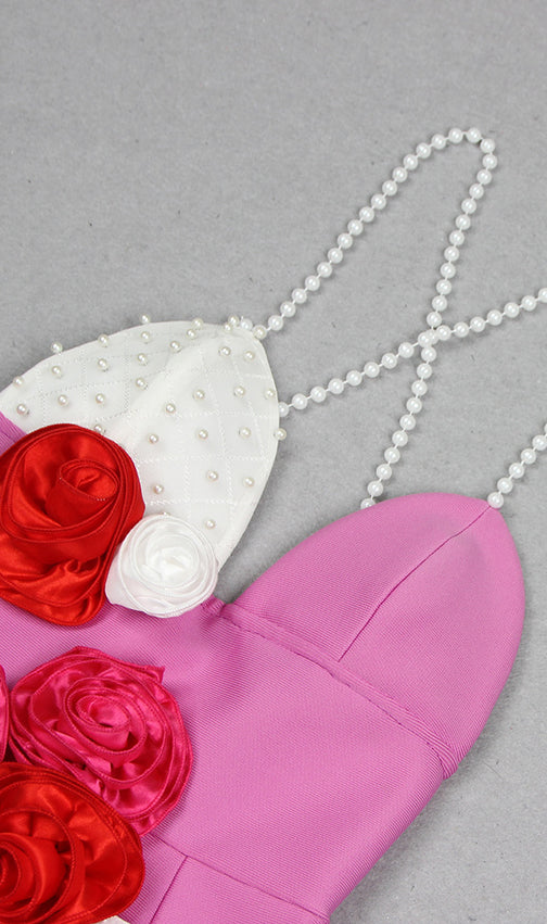 Jovanna Lavender Pearl & 3D Rose Mini Dress - Chic Party Glamour