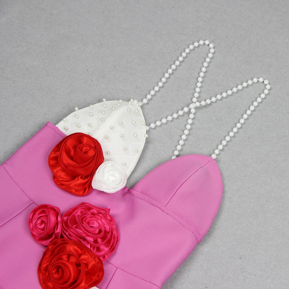 Jovanna Lavender Pearl & 3D Rose Mini Dress - Chic Party Glamour