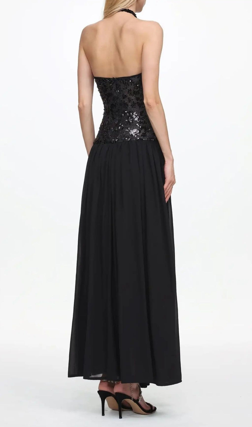 Encho Halter Ruched Mesh Sequin Maxi Dress