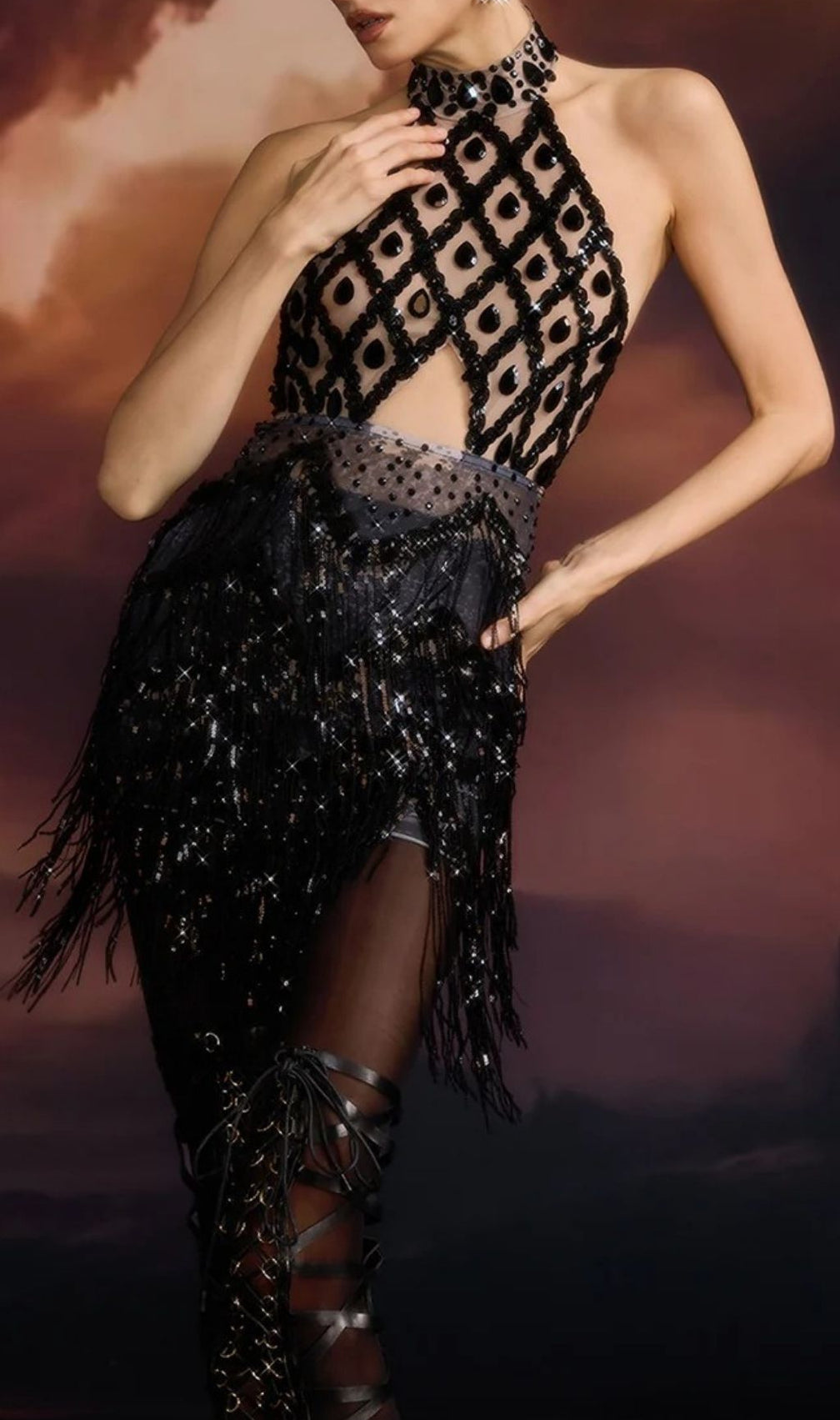 Elmarie Dazzling Backless Fringe Sequin Mini Dress | Women's Party & Clubwear