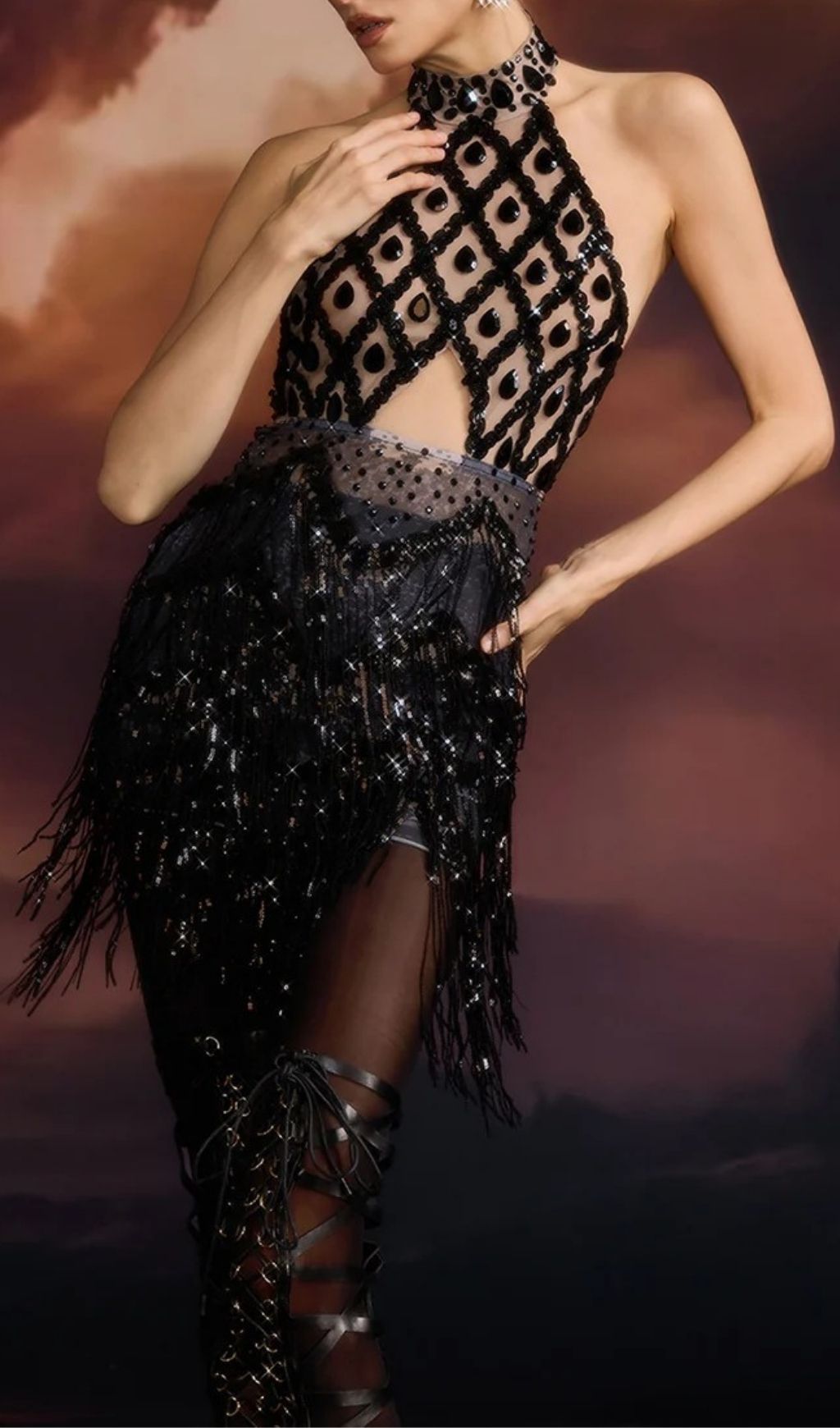 Elmarie Dazzling Backless Fringe Sequin Mini Dress | Women's Party & Clubwear