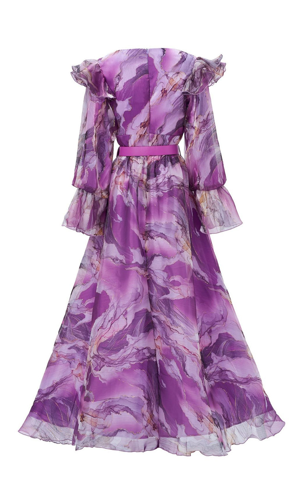 Feya Purple V-Neck Printed Long Sleeve Maxi Dress