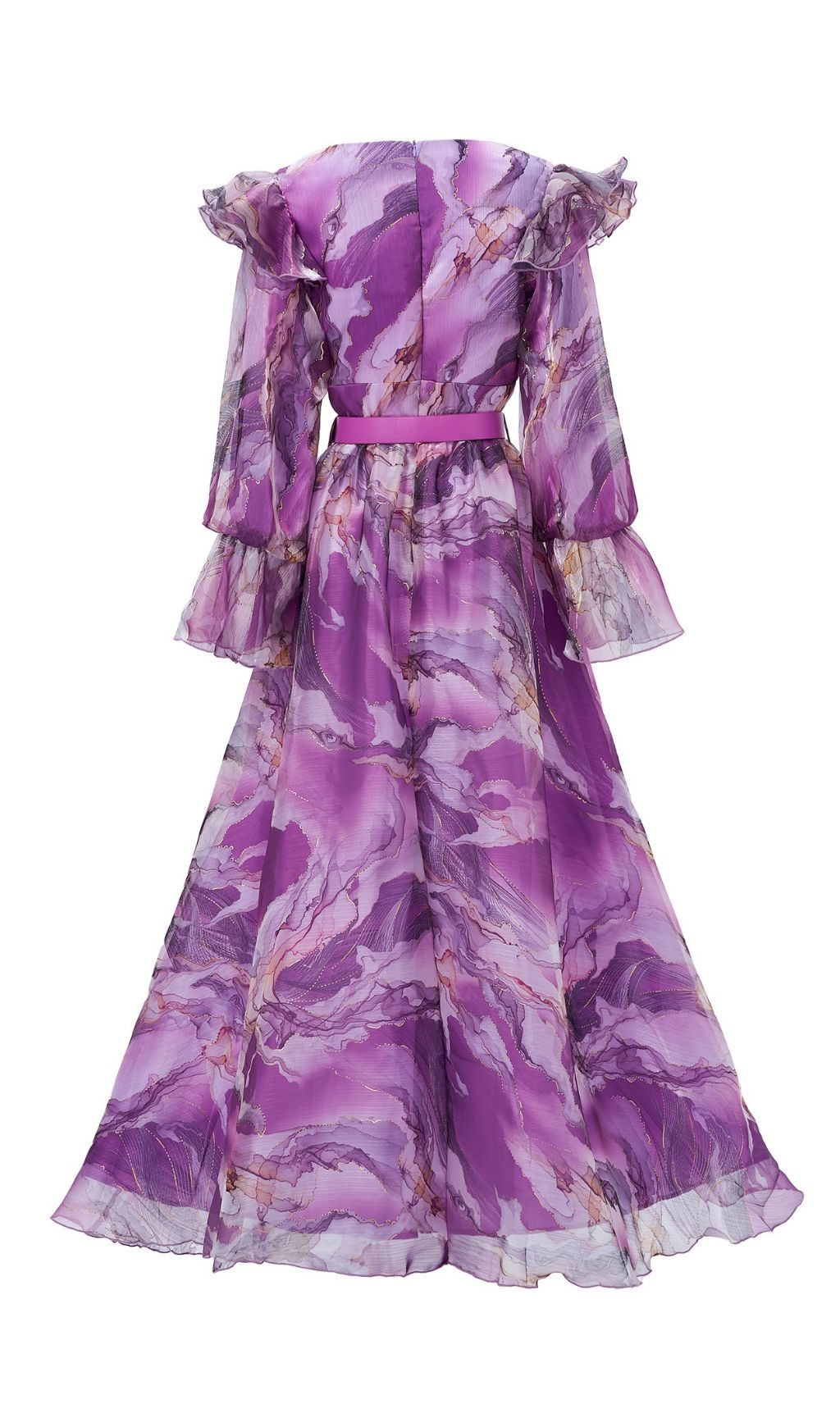 Feya Purple V-Neck Printed Long Sleeve Maxi Dress