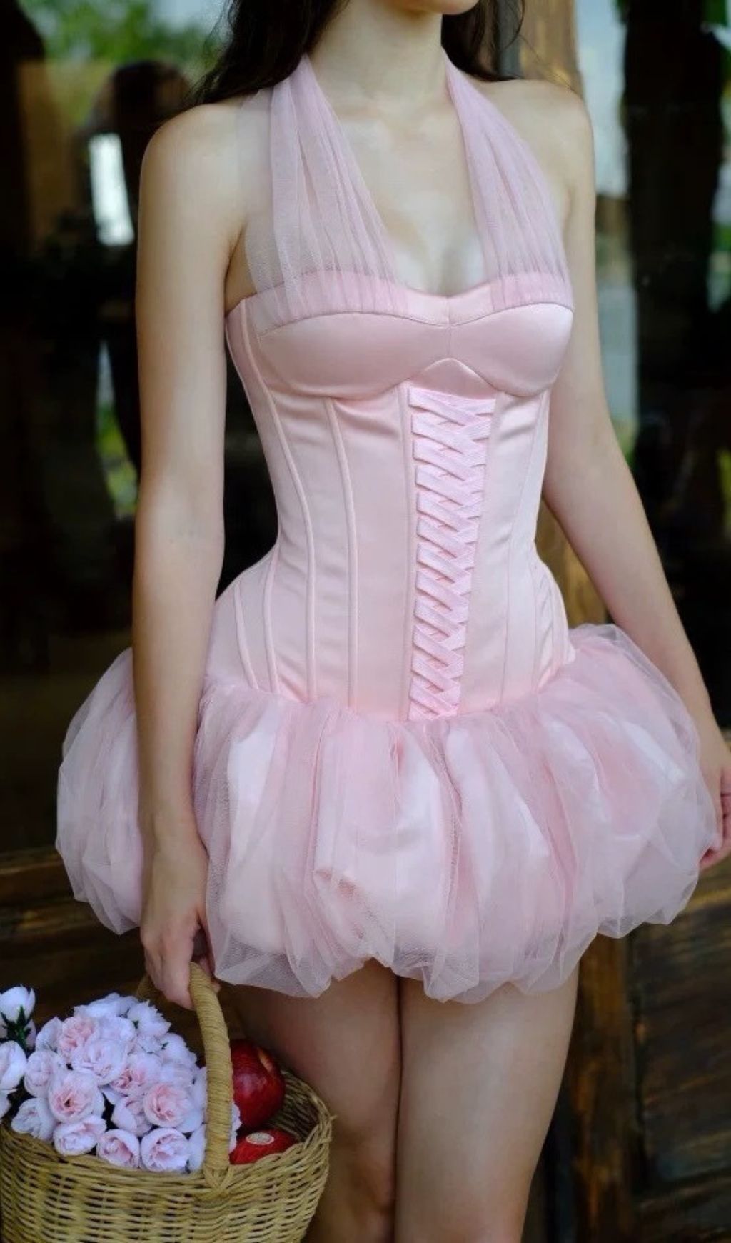 Jerrell Pink Coquette Halter Corset Tutu Mini Dress - Balletcore Style