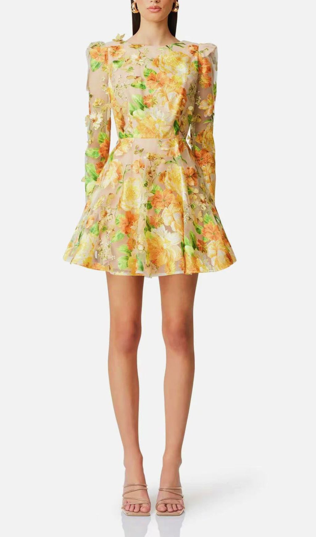 Empusa Yellow Flower Embroidery Mini Dress