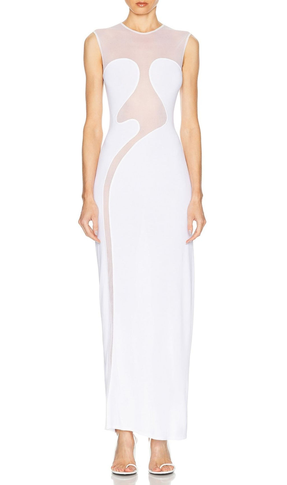 Fadia White Mesh Bandage Maxi Dress