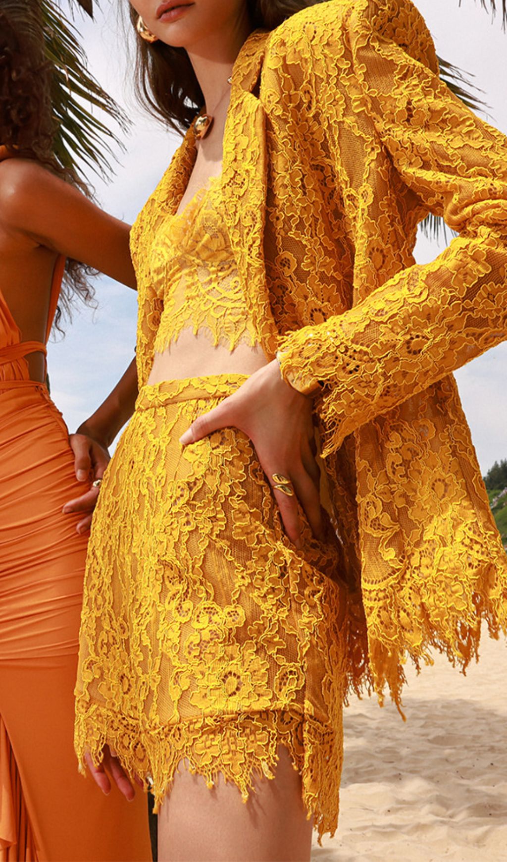 Giuseppe Yellow Lace Three-Piece Set