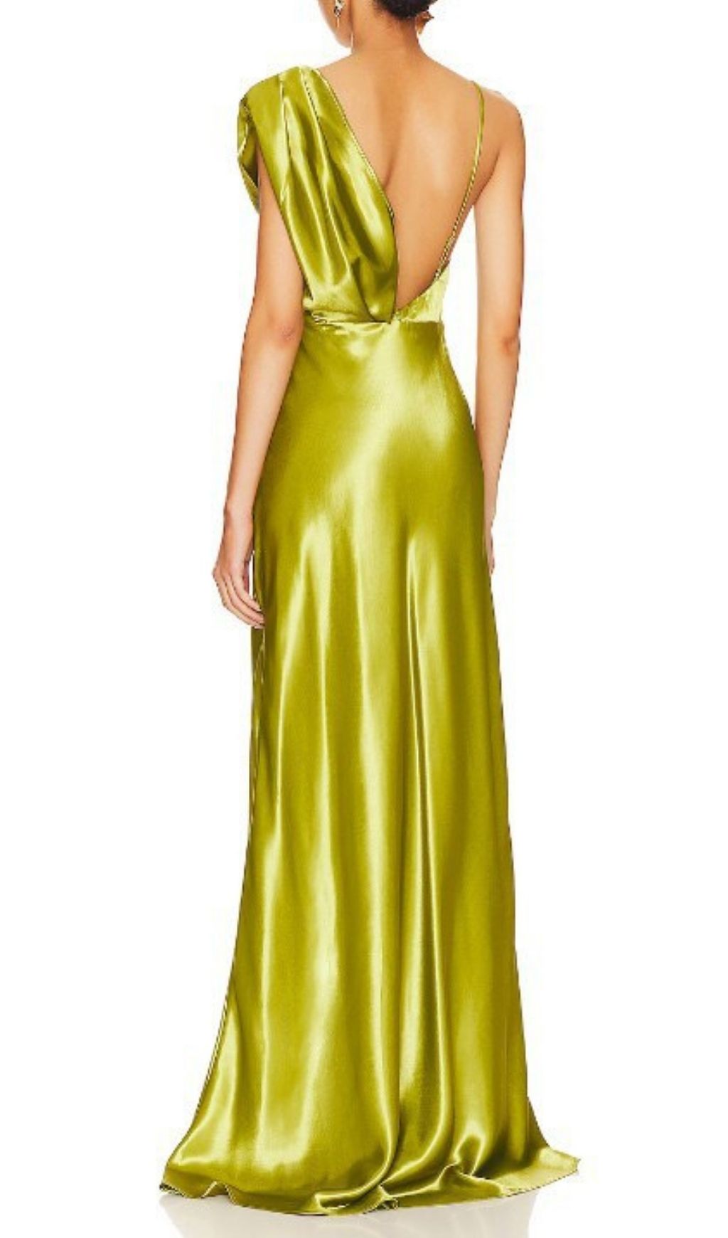 Khalilah Backless One-Shoulder Satin Maxi Gown - Vibrant Lime Green