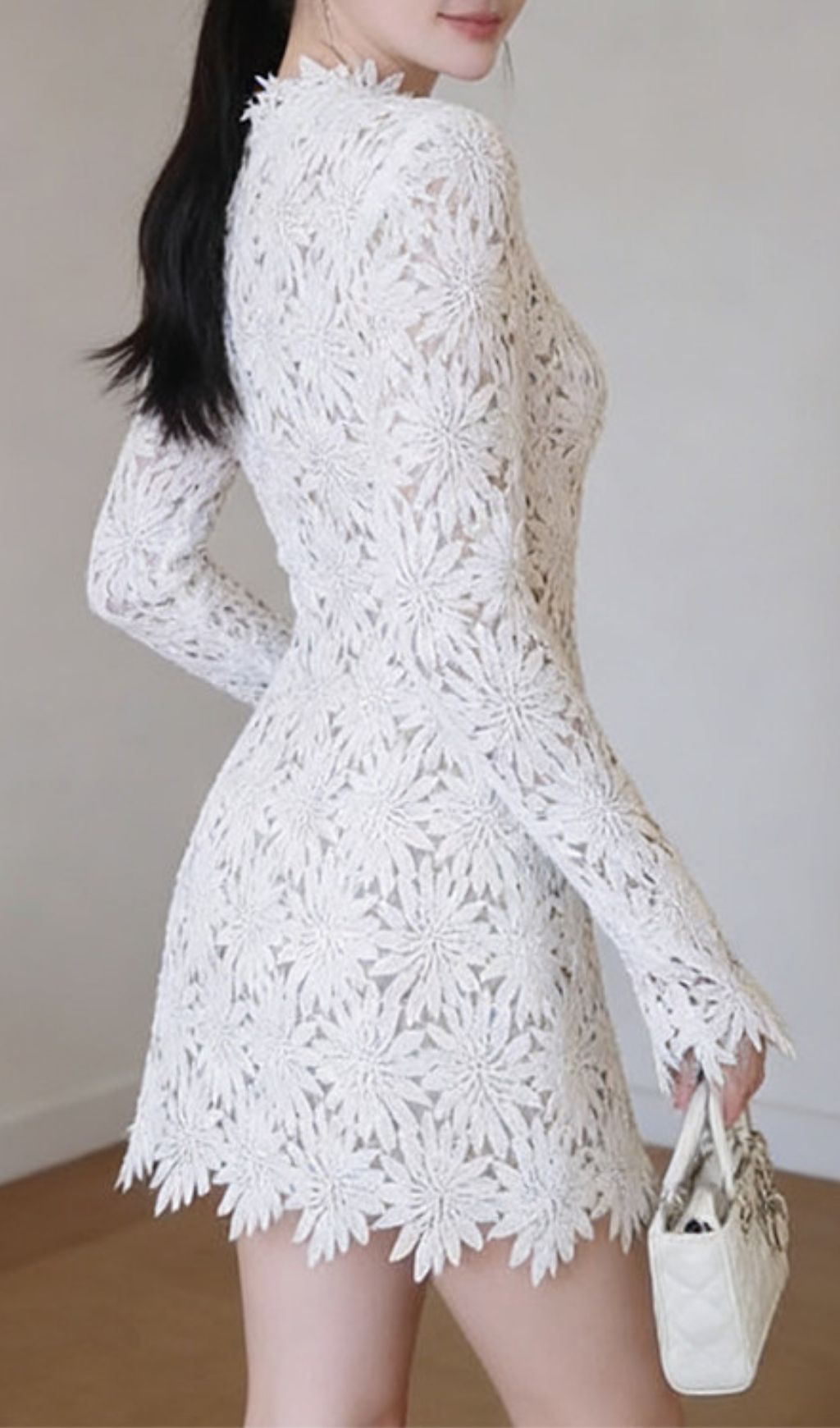 Kapila White Floral Lace Mini Dress - Elegant Long Sleeve Party & Cocktail Attire