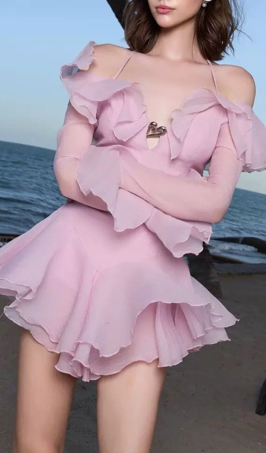 Brandee Pink Long Sleeve Ruffle Hem Mini Dress