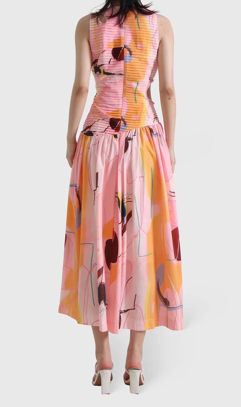 Cut Outs Round Neck Maxi Dress In Multicolor