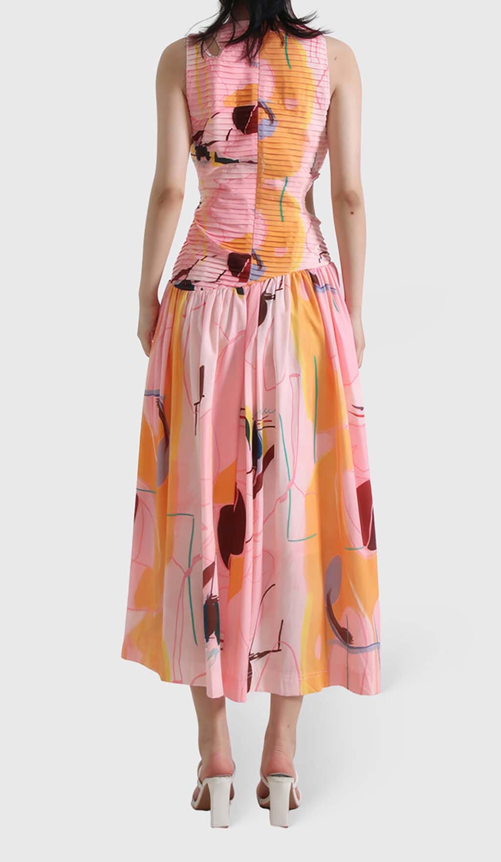 Cut Outs Round Neck Maxi Dress In Multicolor