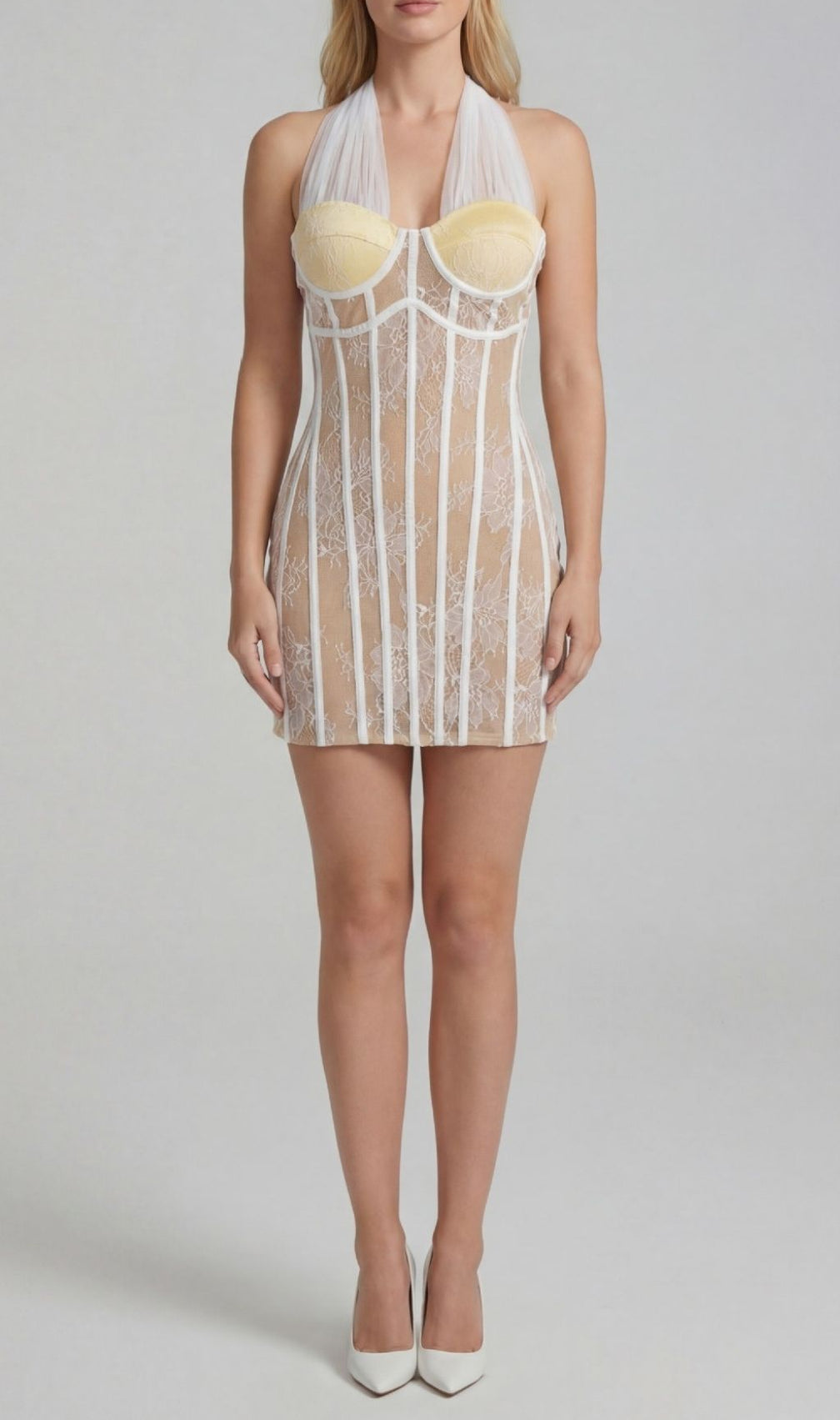 Kena White Halter Lace Corset Mini Dress | Bodycon Party & Date Night