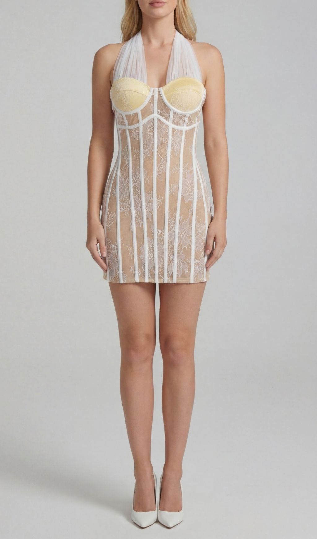 Kena White Halter Lace Corset Mini Dress | Bodycon Party & Date Night