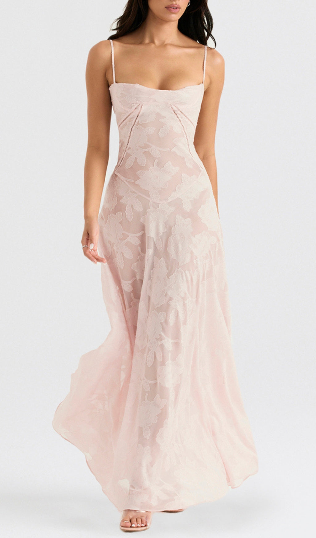 Billie Pink Floral Lace Back Maxi Dress