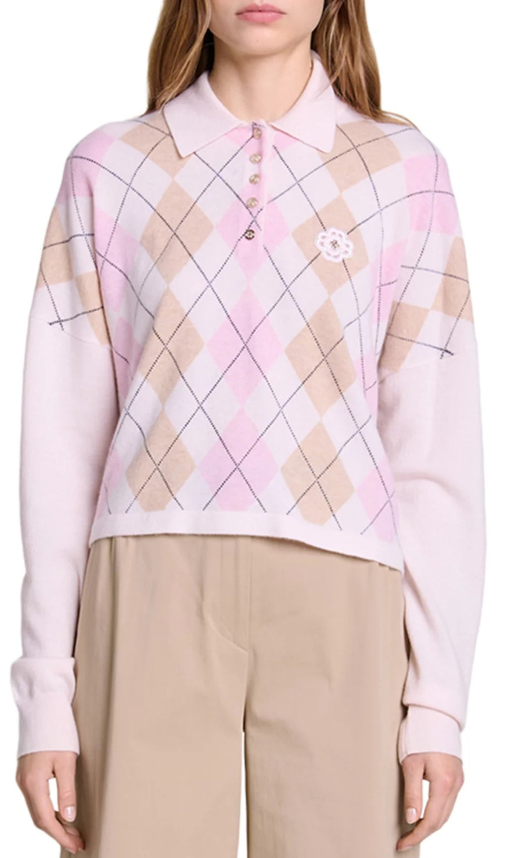 Magrille Check Print Polo Style Jumper