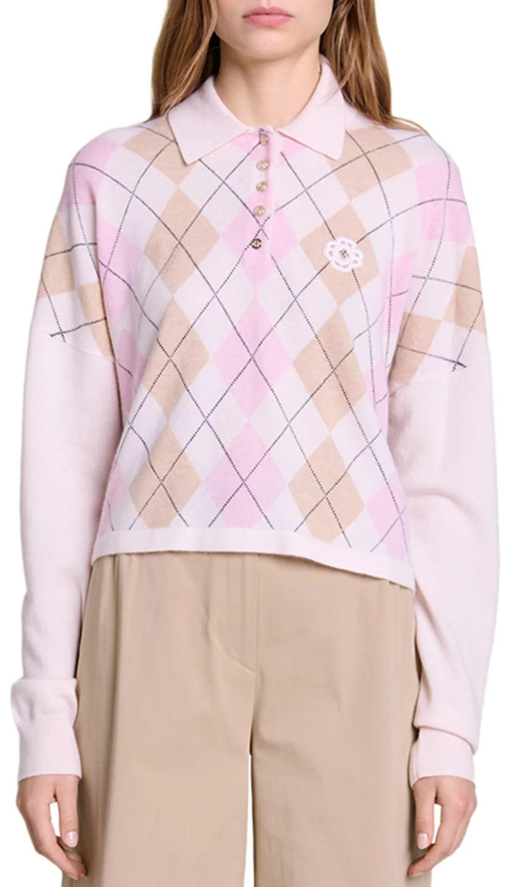 Magrille Check Print Polo Style Jumper