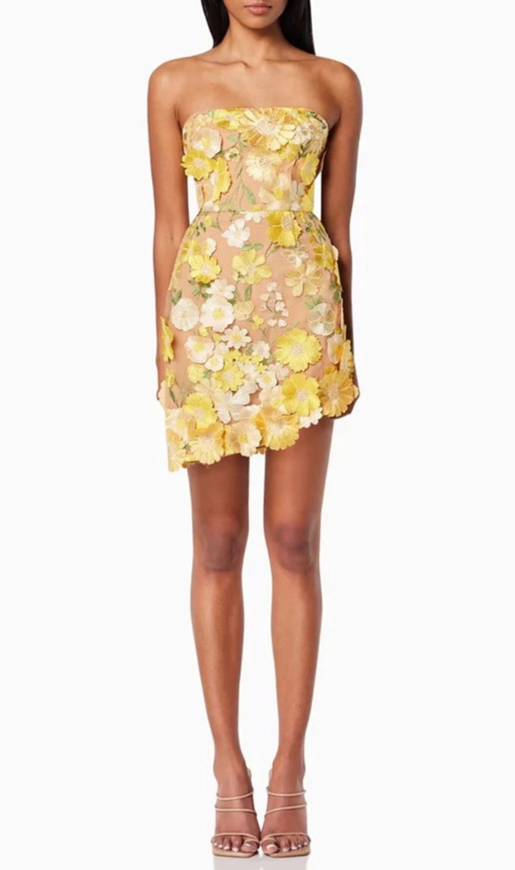 Destinee Yellow Flower Embellished Mini Dress