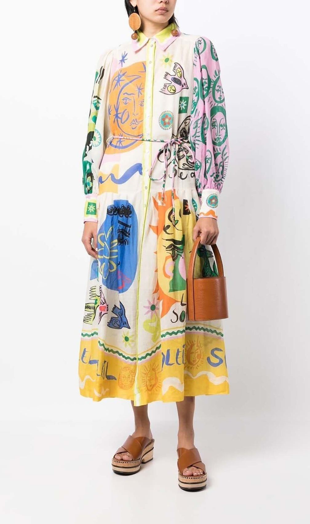 Lantern Sleeve Print Midi Dress