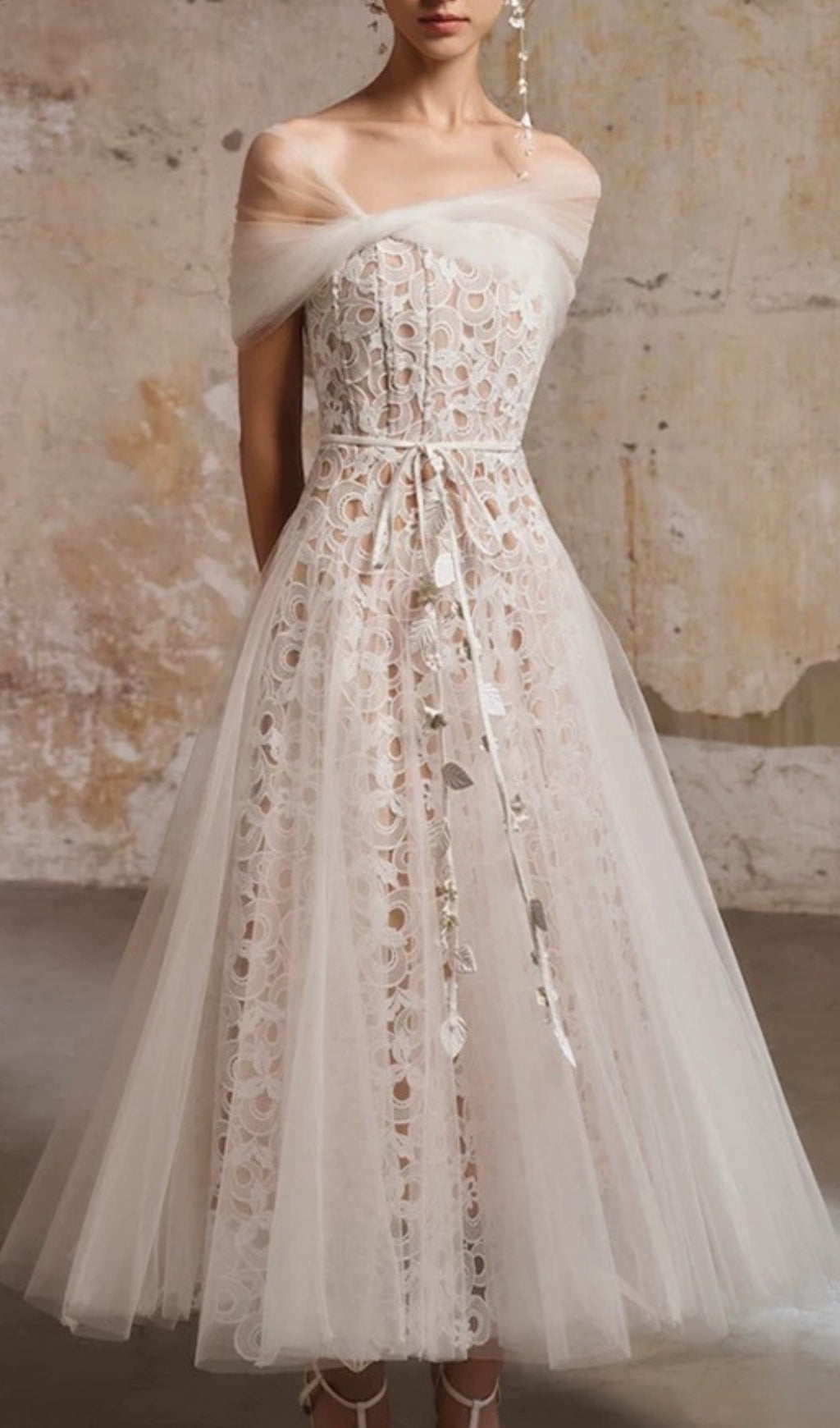 Evette White Mesh Lace Midi Dress