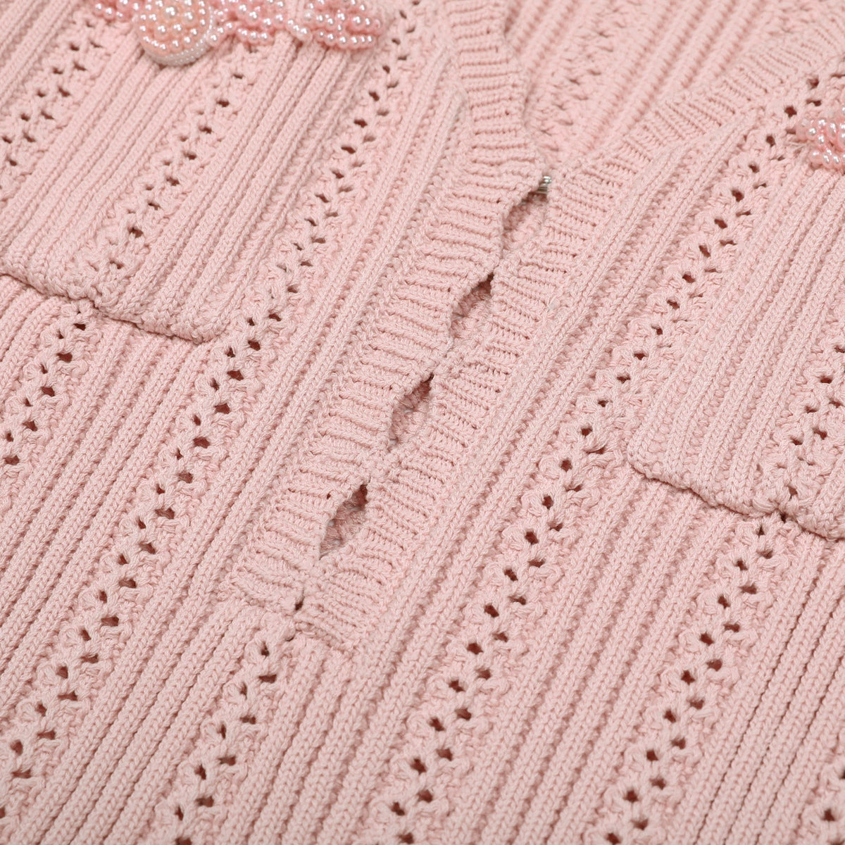 Elegant Pink Beaded Knit Mini Dress | Long Sleeve & Flattering Fit