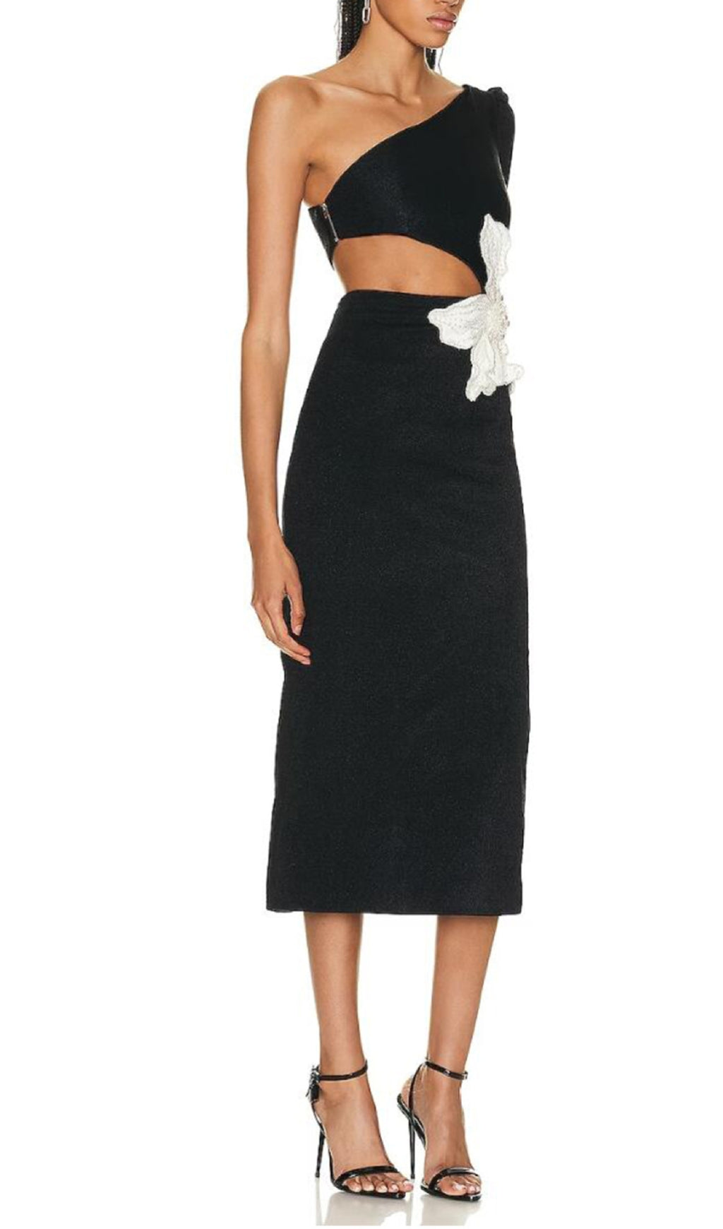 Aliyah Black Flower Bandage Midi Dress