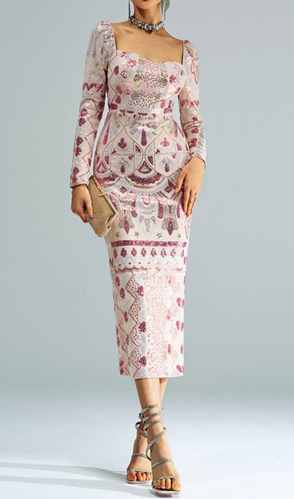 Cansu Long Sleeve Sequin Midi Dress