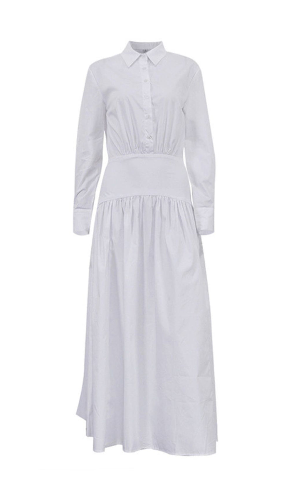 Eilert Chic White Ruched Shirt Dress - Versatile Midi for Modern Women