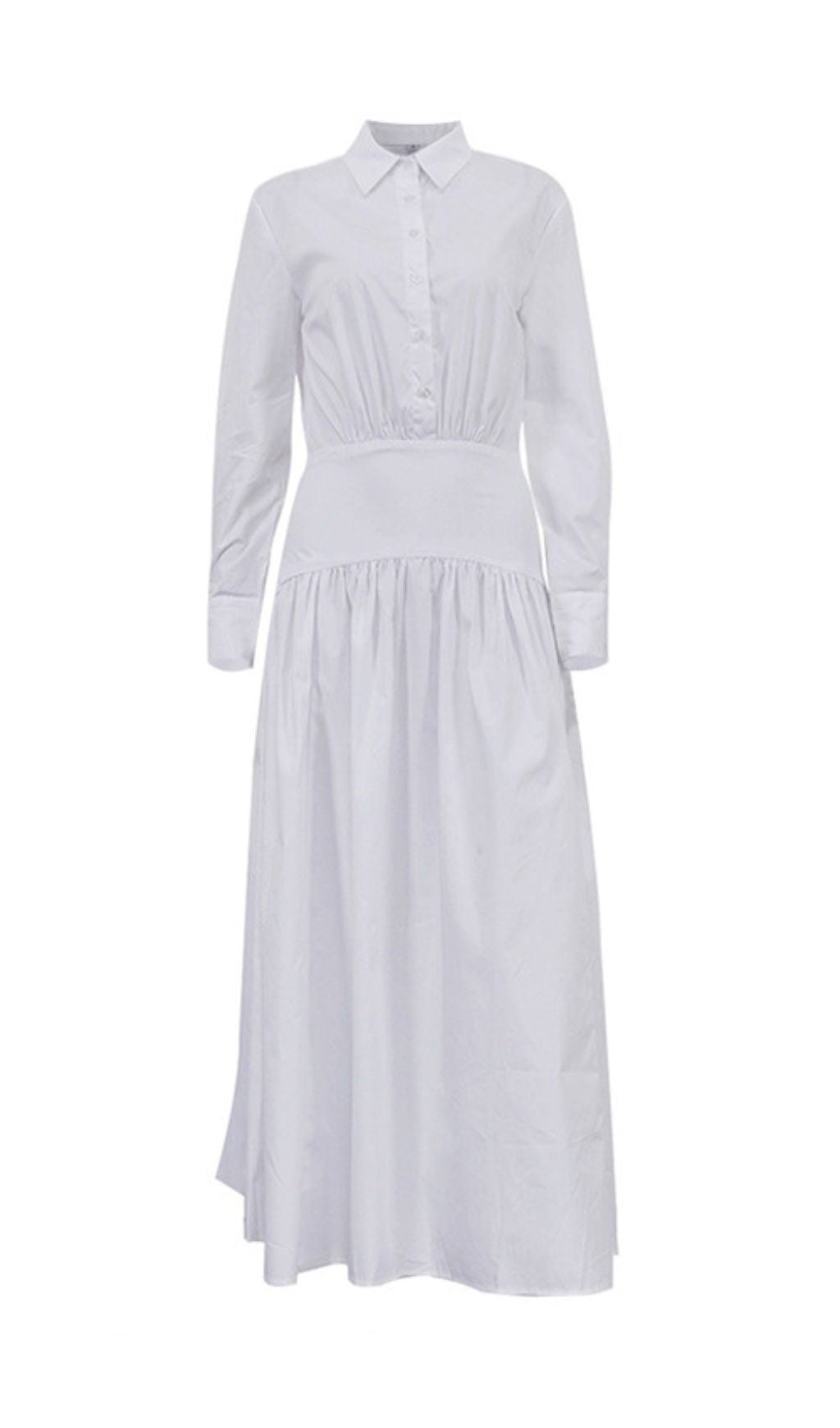 Eilert Chic White Ruched Shirt Dress - Versatile Midi for Modern Women