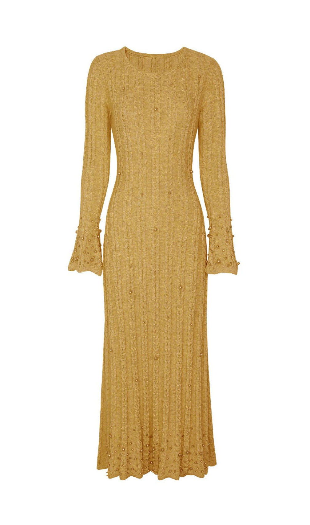 Jace Pearl Embellished Cable Knit Midi Dress - Elegant Lavender Chic