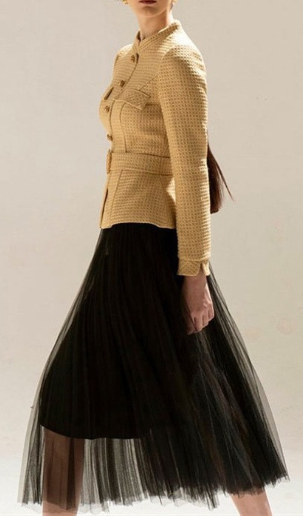 Ayaka Tweed Short Coat Mesh Skirt Suit