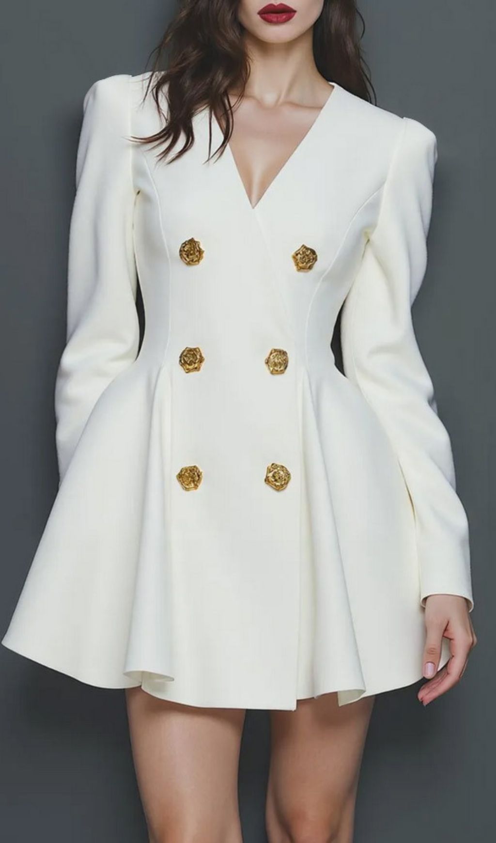 Ilene White Double-Breasted Blazer Mini Dress | Gold Rose Buttons