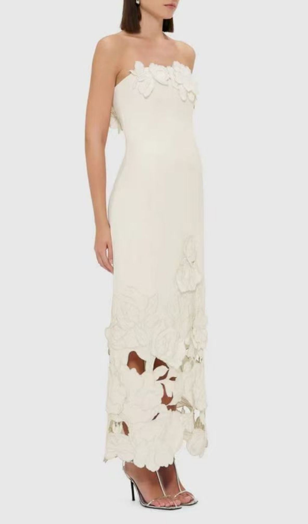 Rayna White Floral Appliqué Bustier Maxi Gown