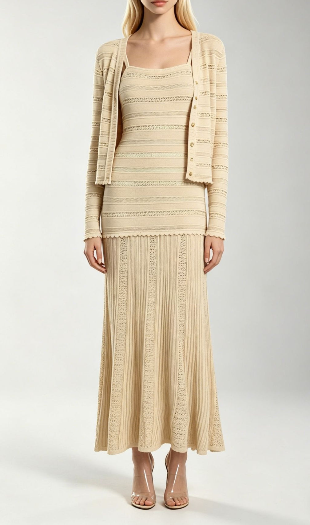 Kinsey Beige Knit Cardigan & Dress Set