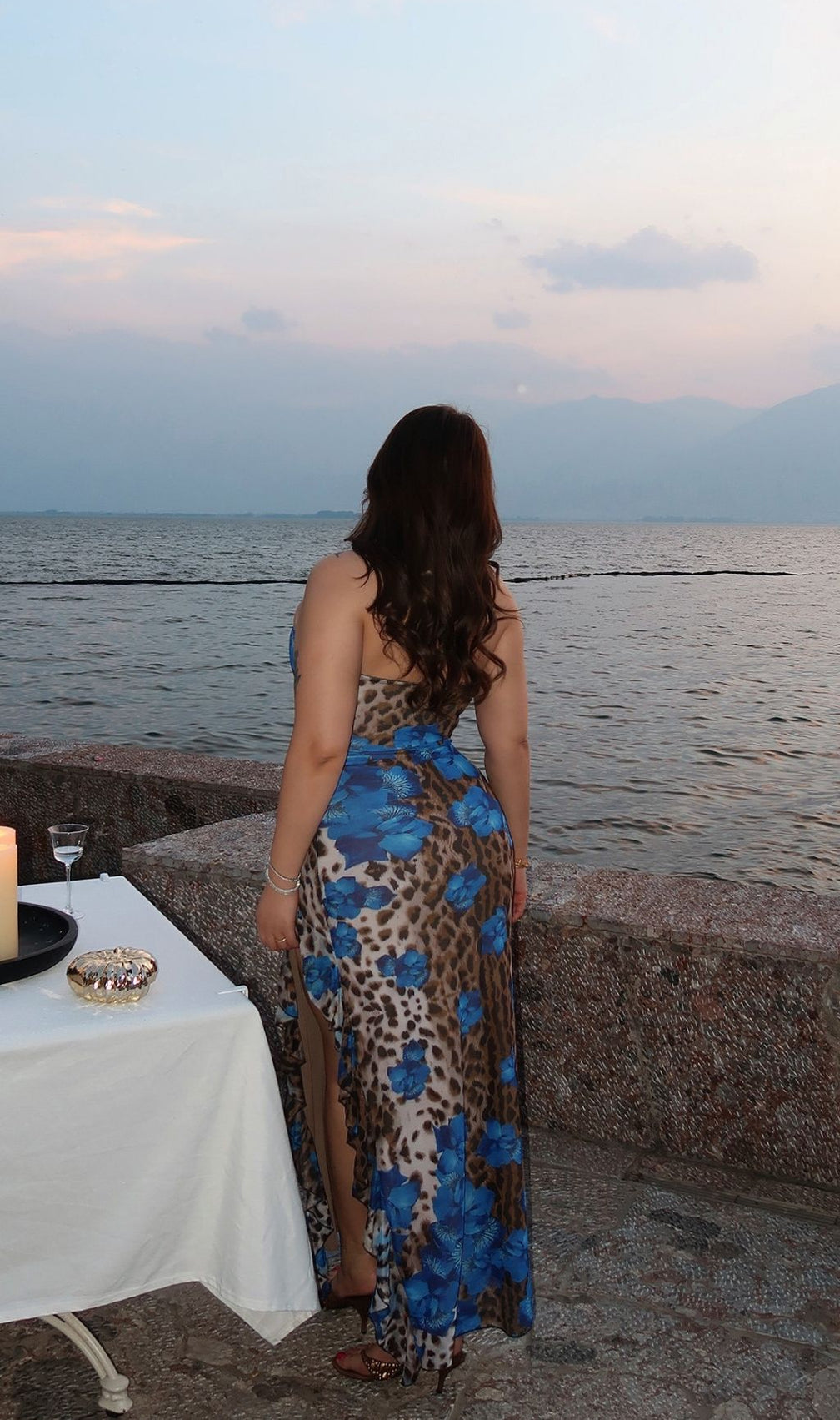 Laine Blue Strapless Leopard Slit Plus Size Maxi Dress