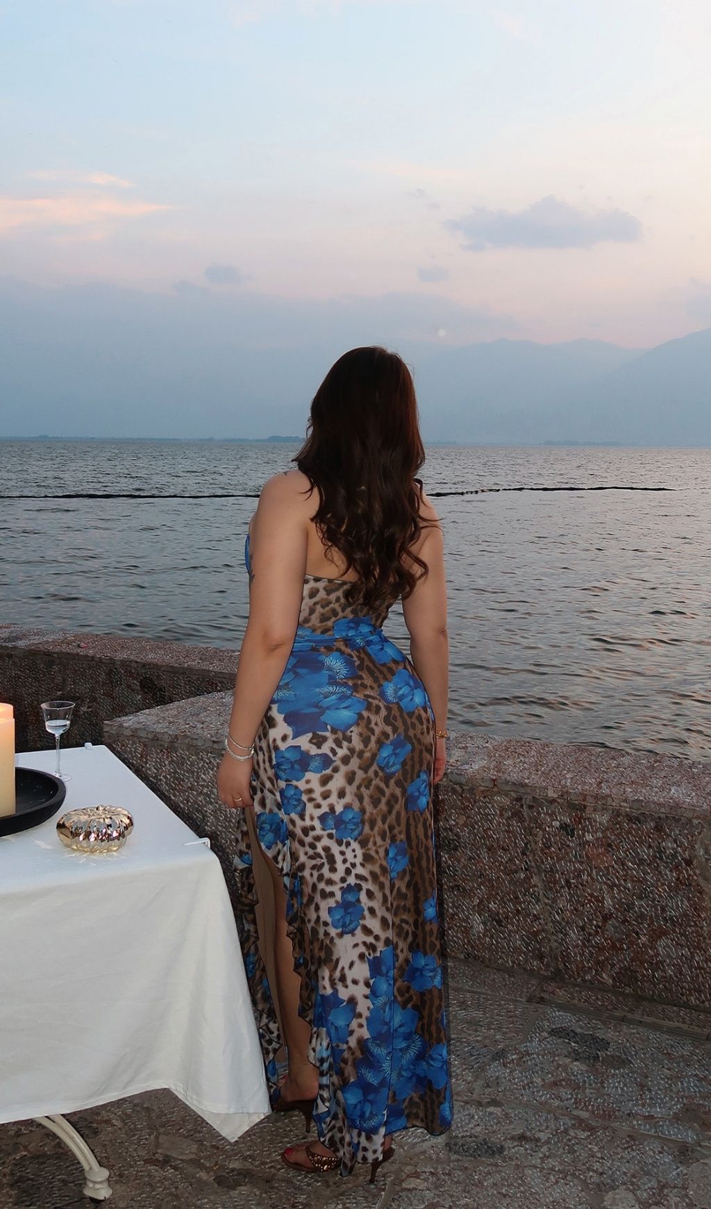 Laine Blue Strapless Leopard Slit Plus Size Maxi Dress