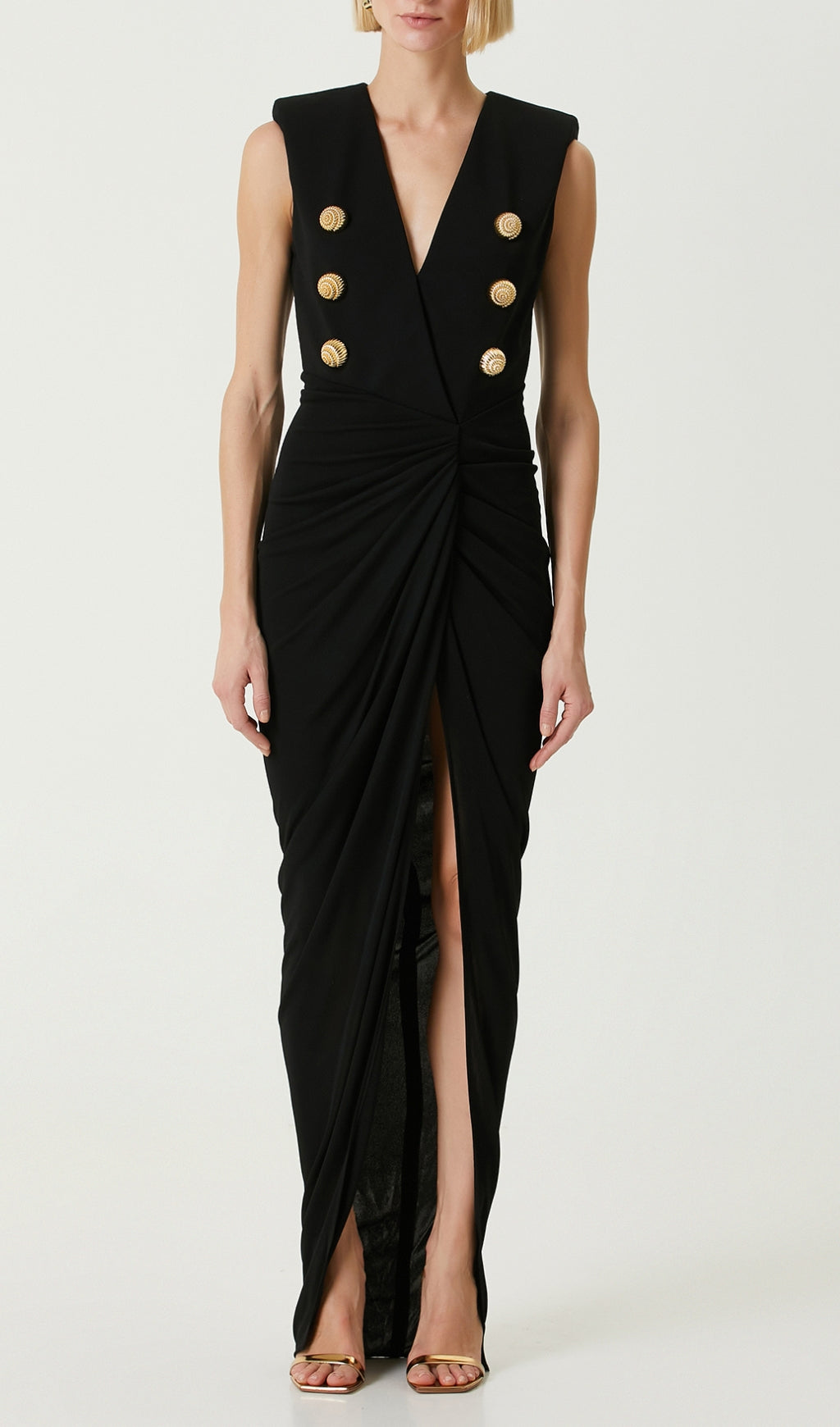 Delphia Black Button Detail Maxi Dress