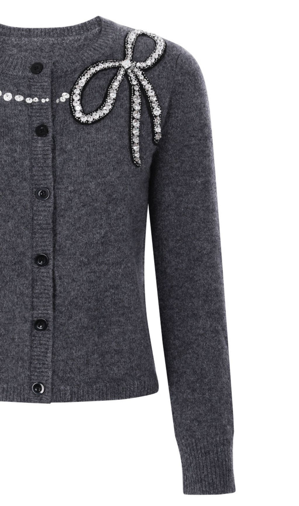 Jordana Embellished Knit Cardigan with Pearl & Crystal Bow