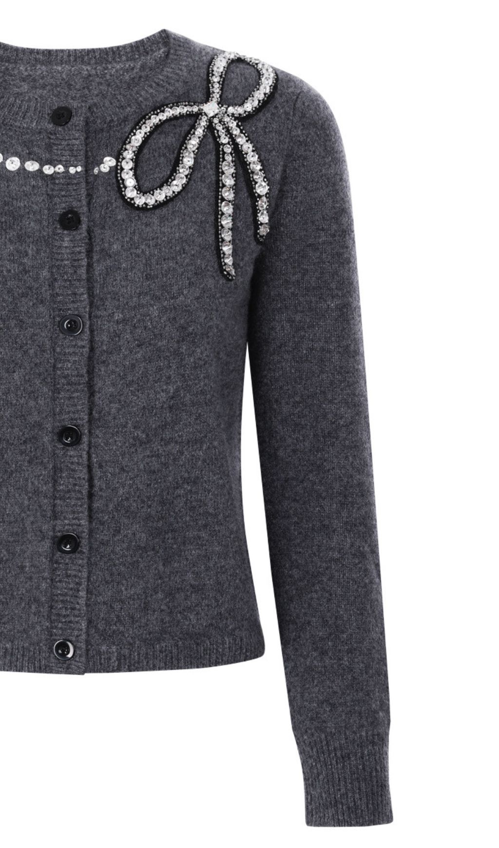 Jordana Embellished Knit Cardigan with Pearl & Crystal Bow