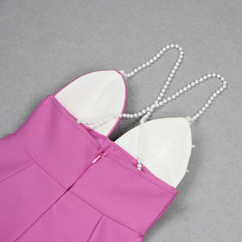 Jovanna Lavender Pearl & 3D Rose Mini Dress - Chic Party Glamour