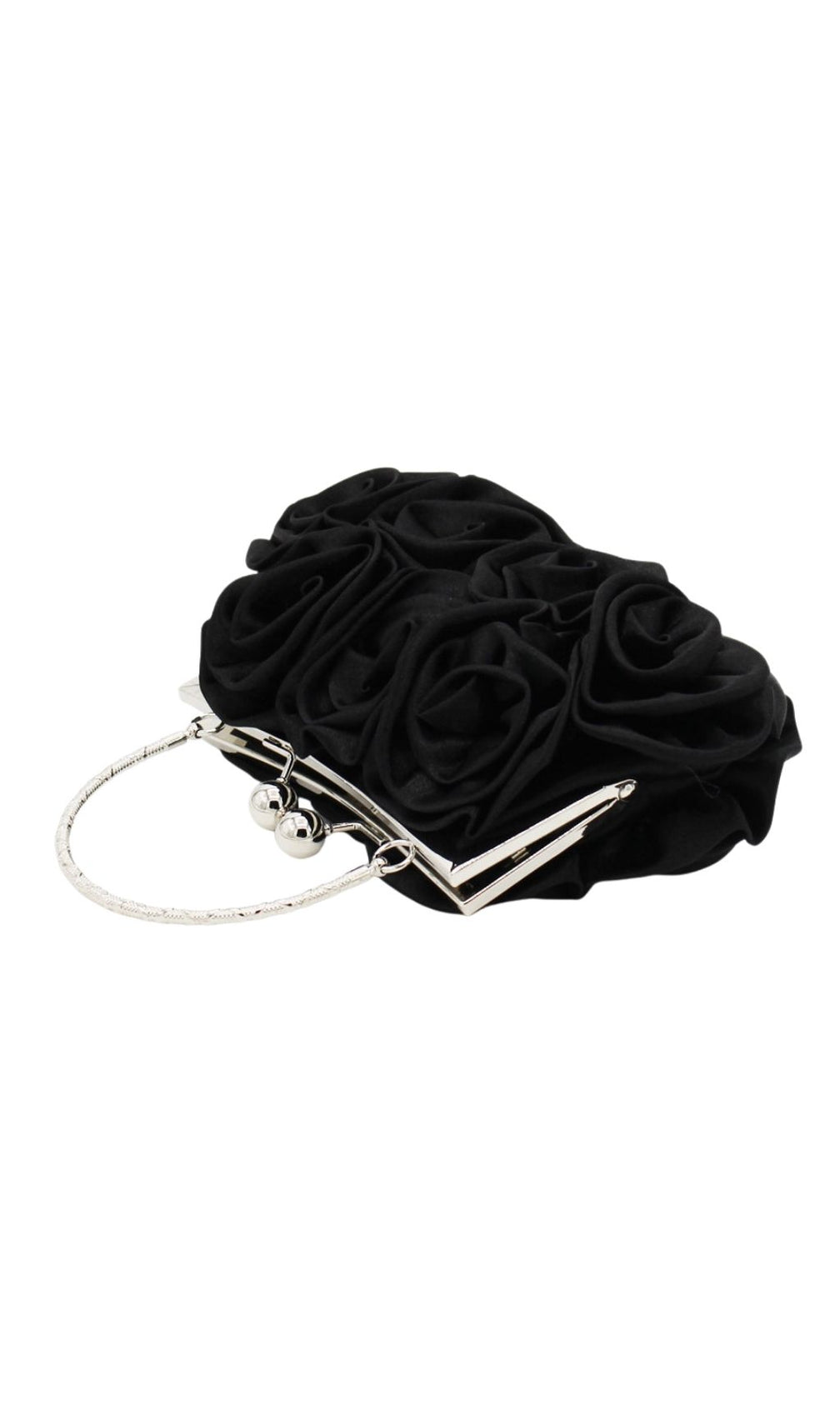 Adahy Black Rose Petal Satin Clutch Handbag | Elegant Evening Purse for Women