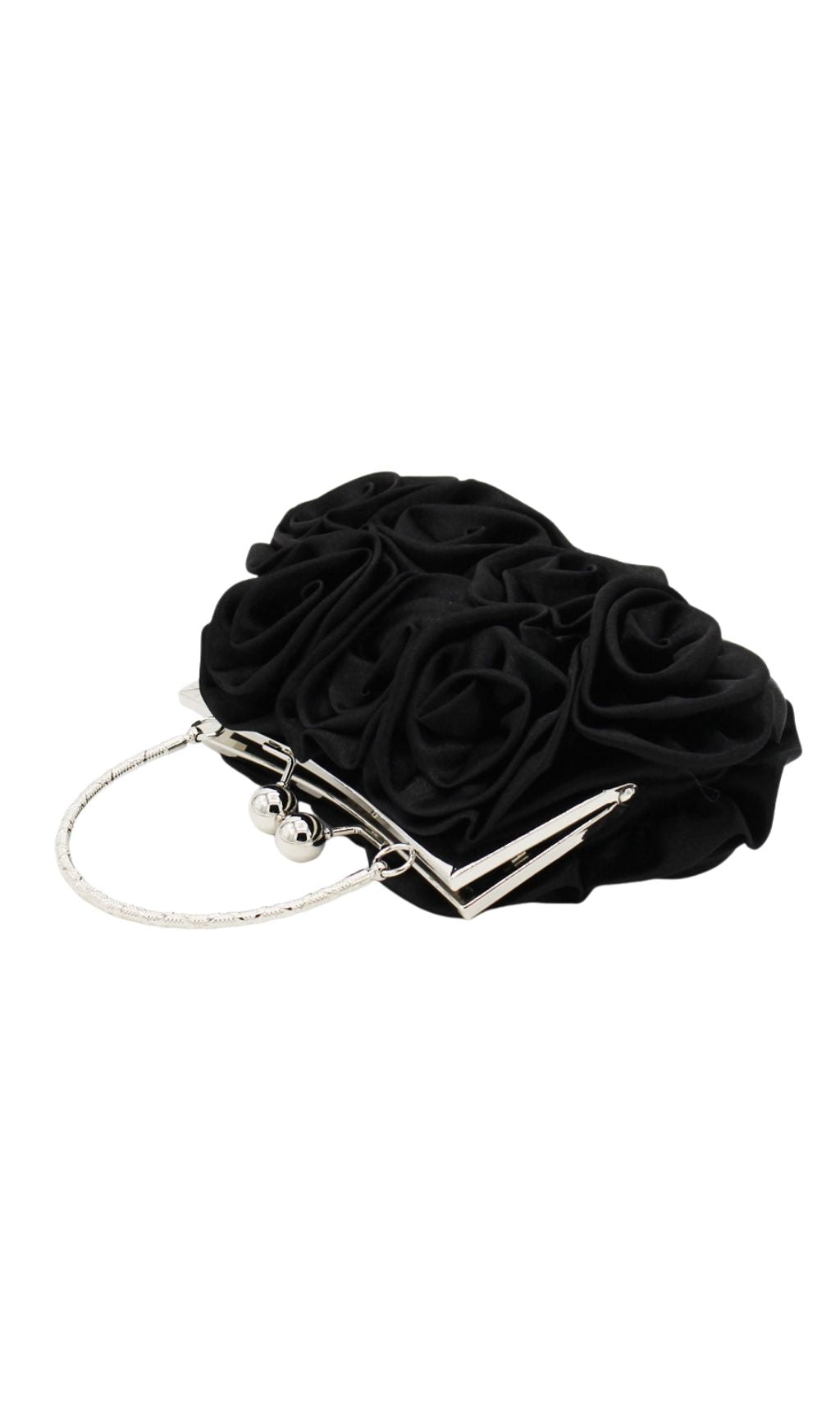 Adahy Black Rose Petal Satin Clutch Handbag | Elegant Evening Purse for Women