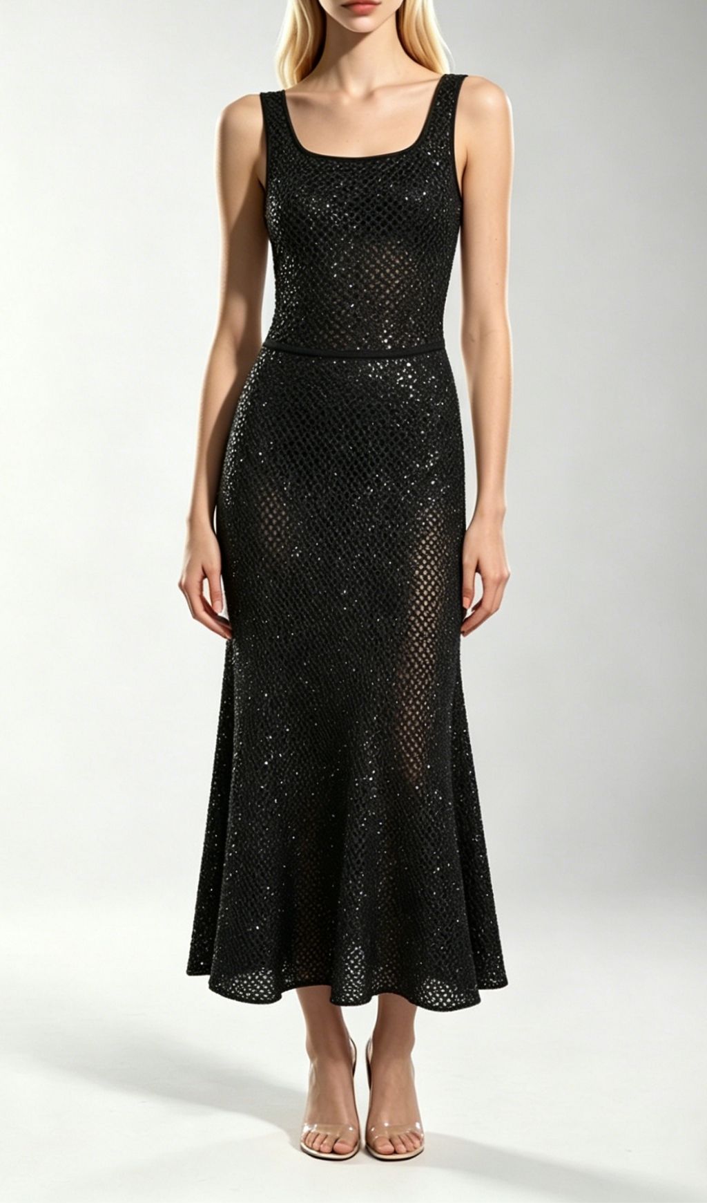 Kimbra Black Sequin Knit Midi Dress | Sleeveless Glamour for Special Nights