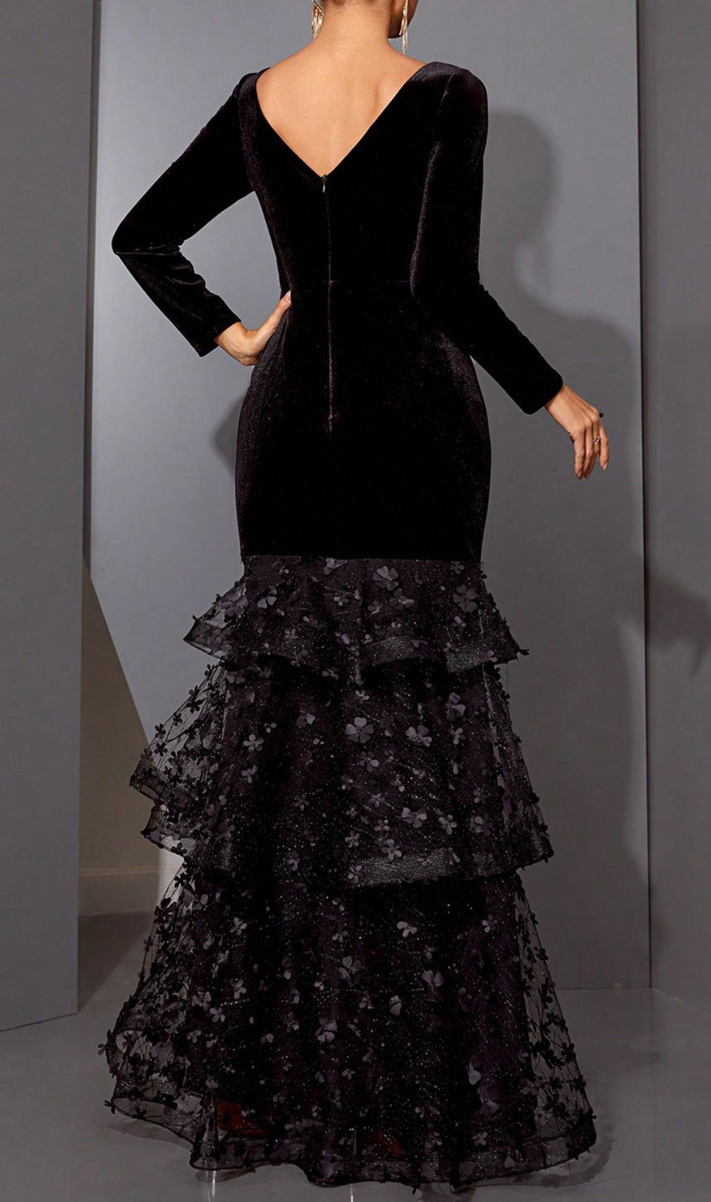 Hermine Black Long Sleeve Mesh Maxi Dress