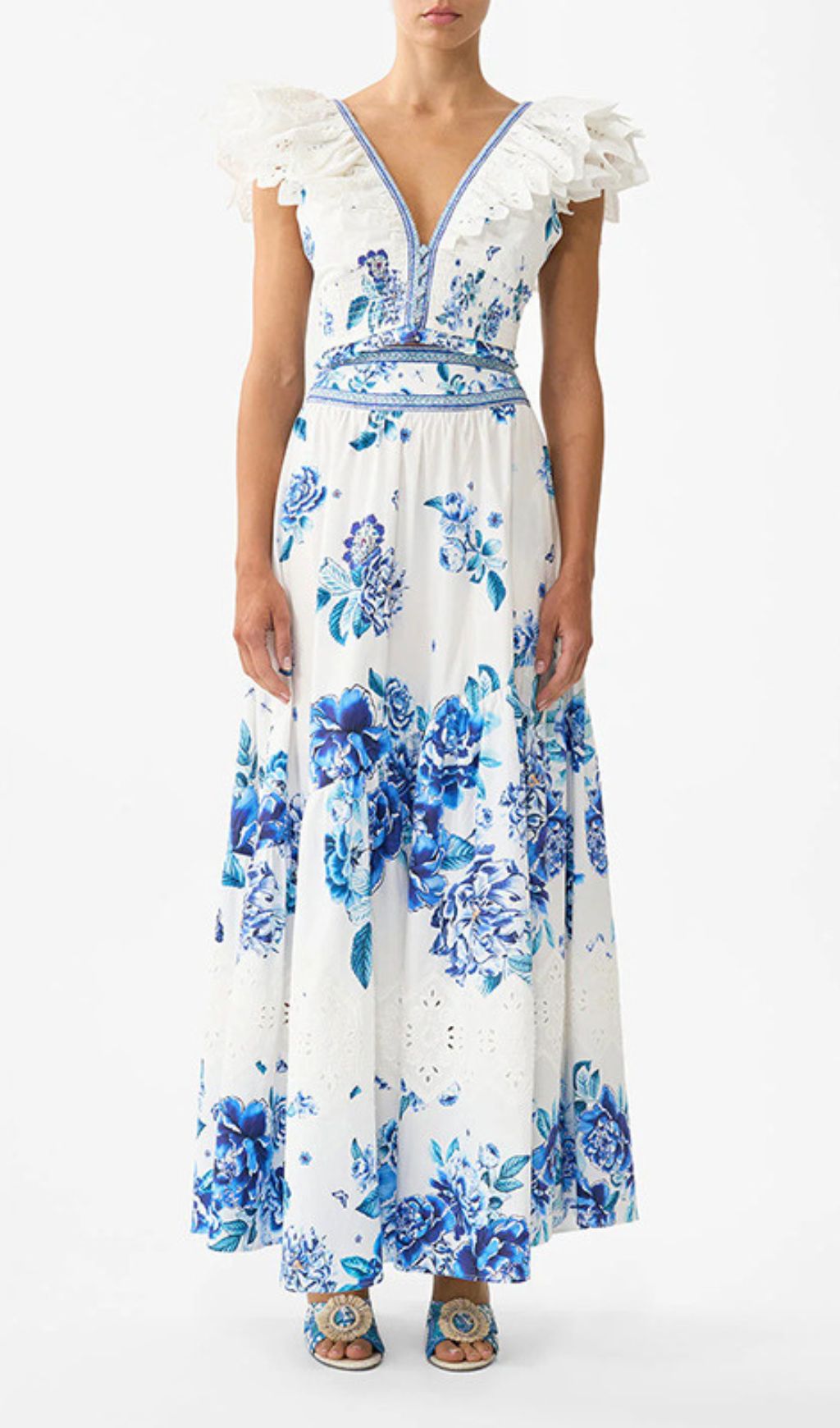 Haru Blue Floral Maxi Skirt & Ruffle Top Set | Chic Resort Wear for Women