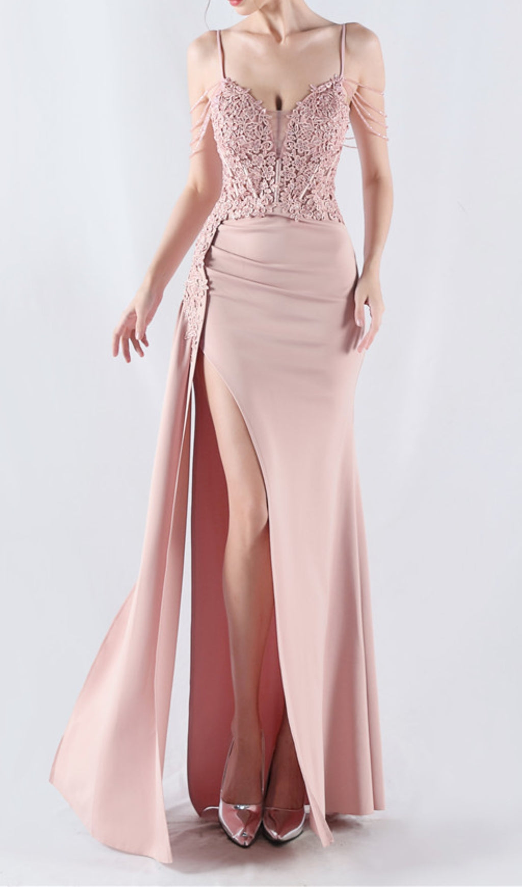 Chofa Pink Flower Bead Corset Maxi Dress